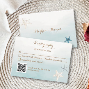 Ocean Blue with QR Code Wedding Small RSVP Note Card