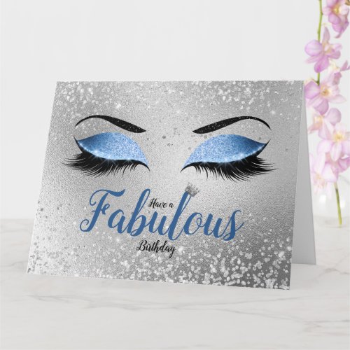 Ocean Blush Blue Fabulous Glitter Eyes Large Card