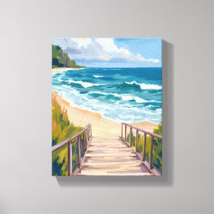 Ocean Boardwalk   Beach Waves Coastal Canvas Print