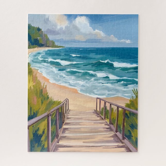 Ocean Boardwalk | Beach Waves Coastal Jigsaw Puzzle (Vertical)