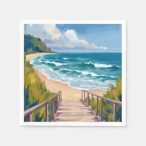 Ocean Boardwalk | Beach Waves Coastal Napkins