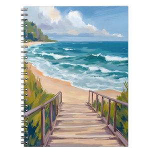 Ocean Boardwalk Beach Waves Coastal Notebook