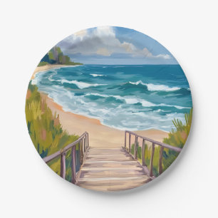 Ocean Boardwalk   Beach Waves Coastal Paper Plates