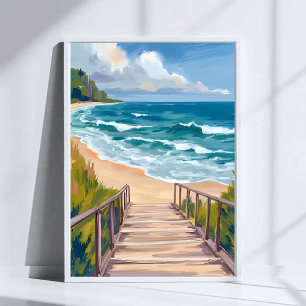 Ocean Boardwalk Beach Waves Coastal Poster