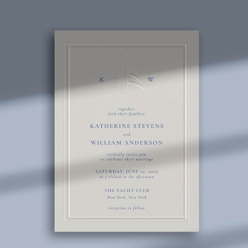 Ocean Boat Faux Embossed Modern Classic Wedding Invitation