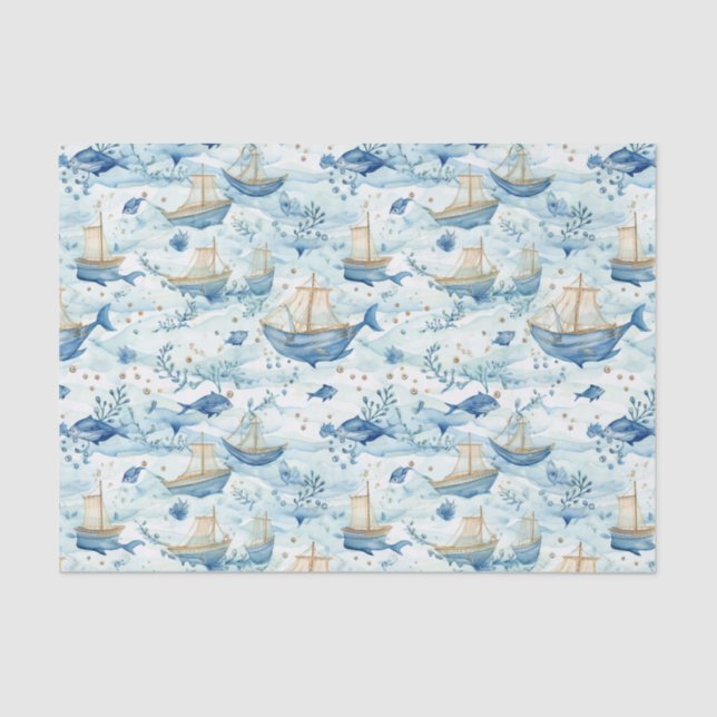 Ocean Boats with Whales Decoupage Tissue Paper (Front)