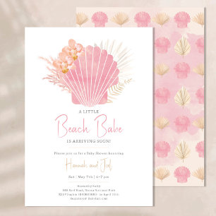Ocean boho Sea Shell Pink Girl Baby Shower Invitation