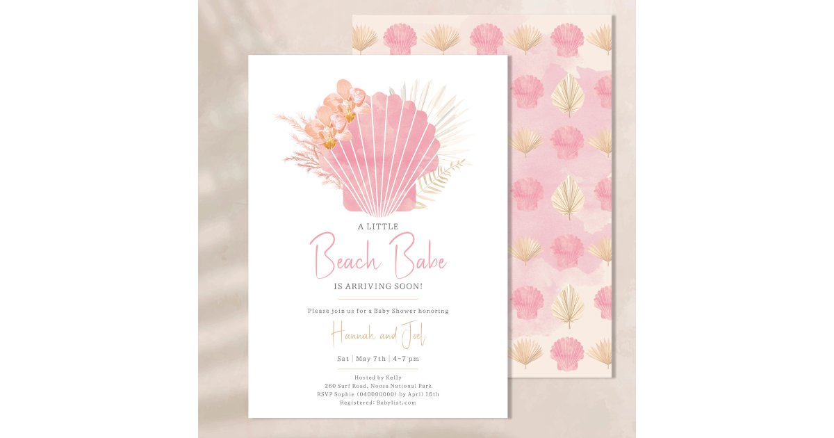 Ocean boho Sea Shell Pink Girl Baby Shower Invitation | Zazzle