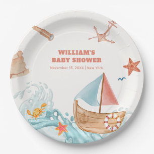 Ocean Boy Adventure Sailboat Baby Shower  Paper Plates