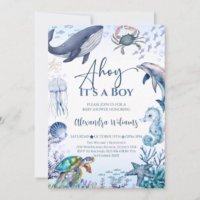 Ocean Boy Baby Shower Party Invitation (Front)