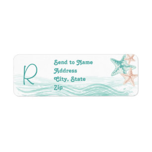 Ocean Breeze Beach Wedding Monogram Address Label