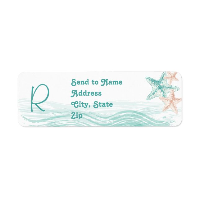 Ocean Breeze Beach Wedding Monogram Address Label (Front)