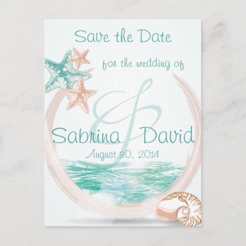 Ocean Breeze Beach Wedding Save the Date Announcement Postcard