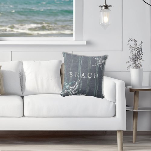 Ocean Breeze Blue Color Striped Beach Throw Pillow