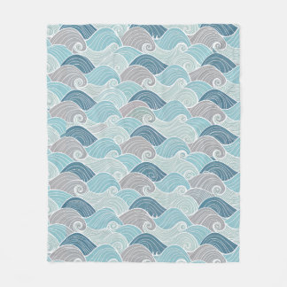 Ocean Breeze Blue & Grey Wave Fleece Throw Blanket