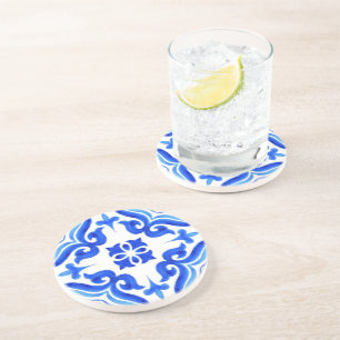 Ocean Breeze Ceramic Watercolor Blue Mosaic Coaster