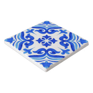 Ocean Breeze Ceramic Watercolor Blue Mosaic Trivet