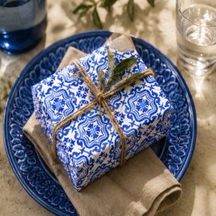 Ocean Breeze Ceramic Watercolor Blue Mosaic Wrapping Paper