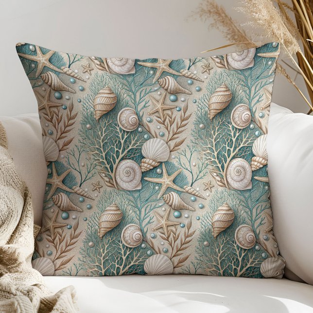 Ocean Breeze Pillow Coastal Pastel Green Ivory Tan (Ocean Breeze Pillow Coastal Pastel Green Ivory Tan)