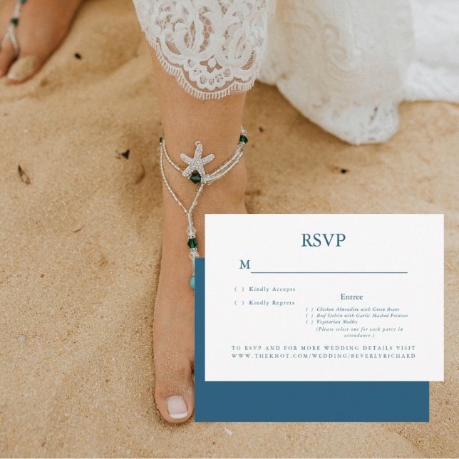 Ocean Breeze Teal Dinner Choices Wedding RSVP Card (Creator Uploaded)