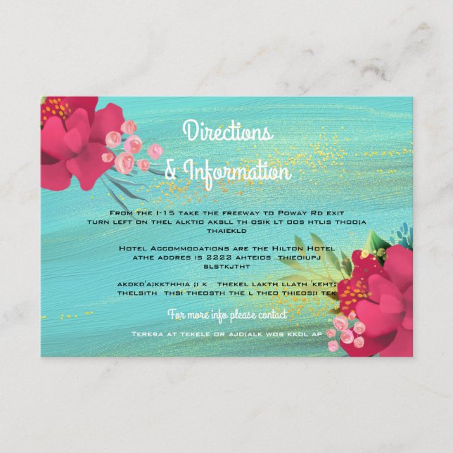 Ocean Breeze Tropical Gold Floral Wedding info Enclosure Card (Front)