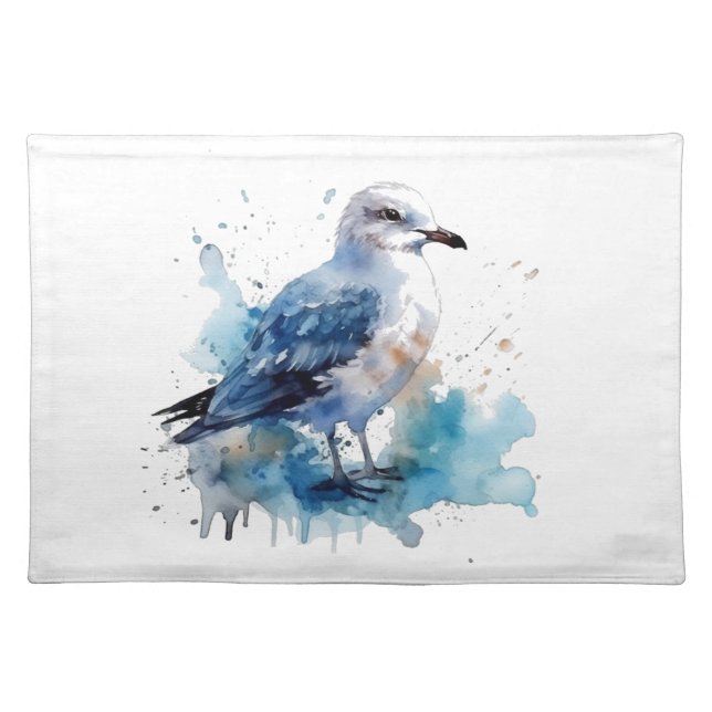 Ocean Breeze: Watercolor Seagull Cloth Placemat (Front)