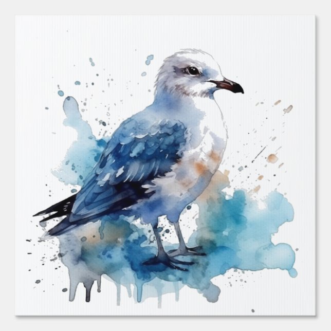 Ocean Breeze: Watercolor Seagull Sign (Front)