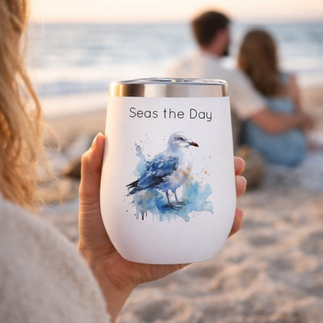 Ocean Breeze: Watercolor Seagull Thermal Wine Tumbler (Creator Uploaded)