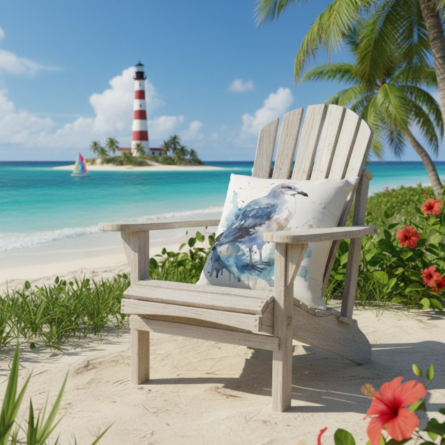 Ocean Breeze: Watercolor Seagull Throw Pillow (Creator Uploaded)