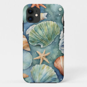 Ocean Breeze Watercolor: Seashell and Starfish iPhone 11 Case