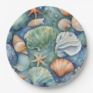 Ocean Breeze Watercolor: Seashell and Starfish Paper Plates