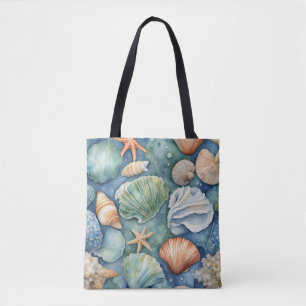 Ocean Breeze Watercolor: Seashell and Starfish Tote Bag