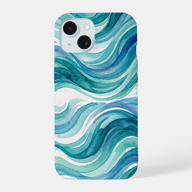 Ocean Breeze Watercolor Waves Iphone Case (Back)