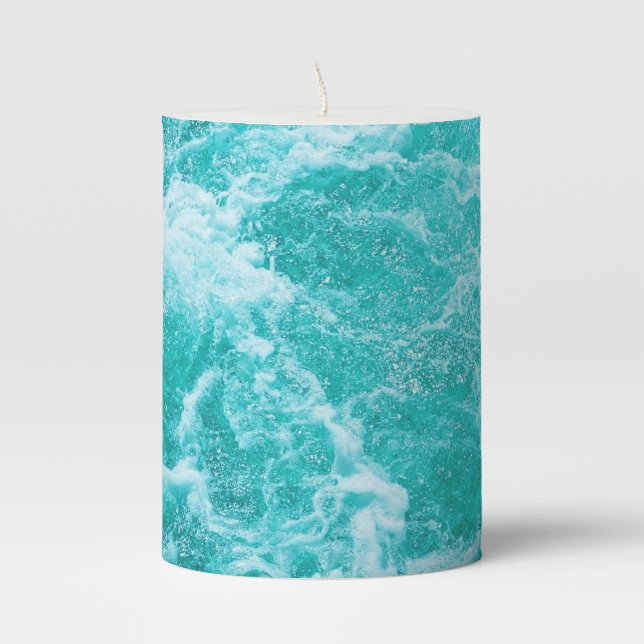 Ocean Candle, Beach Decor Pillar Candle (Front)