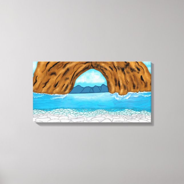 Ocean, Canyon and Mountains Digital Art Canvas Print (Front)