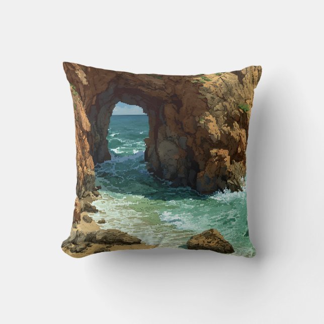 Ocean cave pixel art throw pillow (Front)