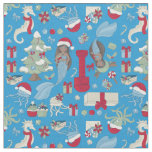 ocean christmas black mermaid seahorse jellyfish  fabric