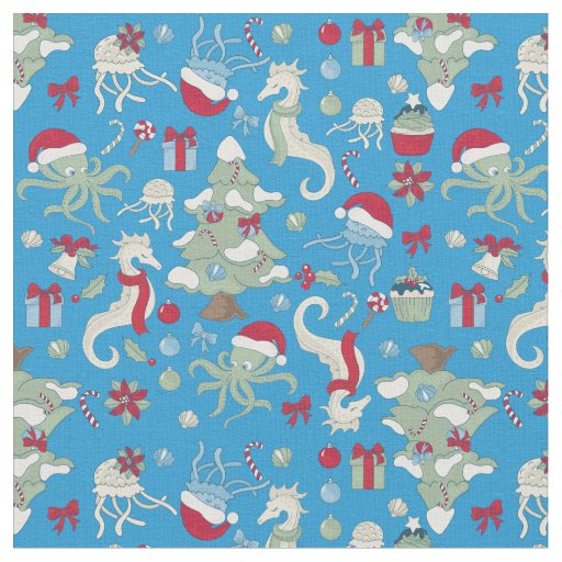 ocean christmas seahorse santa octopus jellyfish  fabric