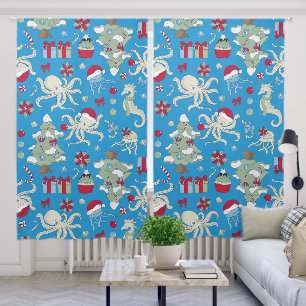 ocean christmas tree seahorse santa octopus blackout curtains