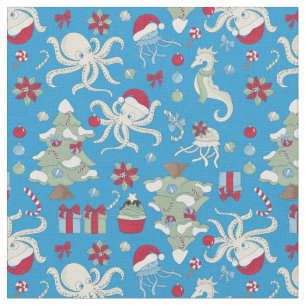 ocean christmas tree seahorse santa octopus fabric