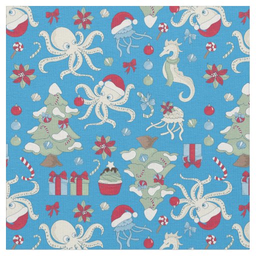 ocean christmas tree seahorse santa octopus fabric