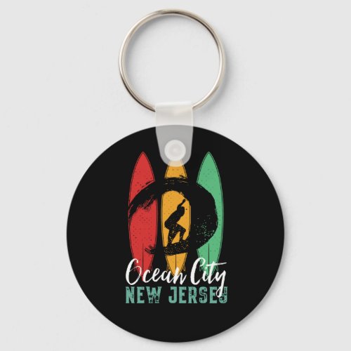 Ocean City Beach New Jersey Vintage Retro Surfing Keychain