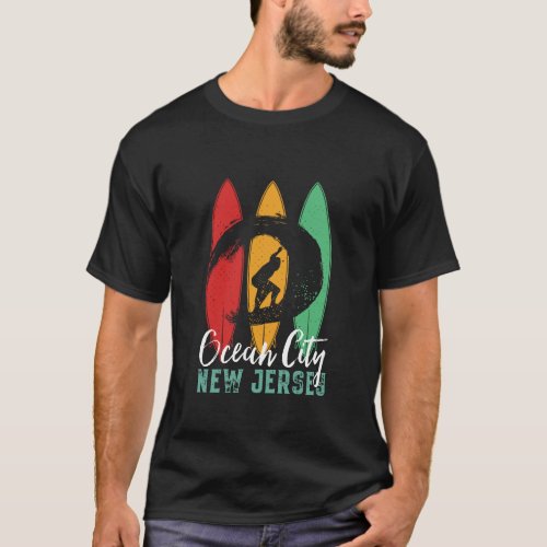 Ocean City Beach New Jersey Vintage Retro Surfing T_Shirt
