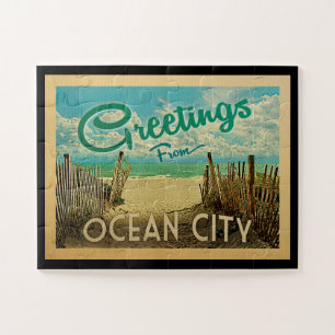 Ocean City Beach Vintage Travel Jigsaw Puzzle