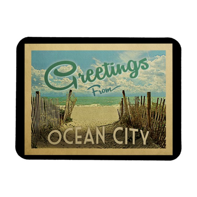 Ocean City Beach Vintage Travel Magnet (Horizontal)