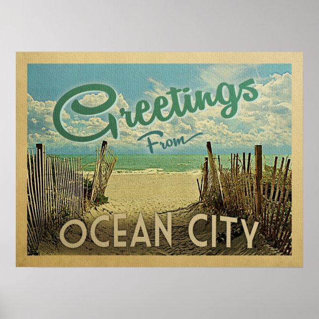 Ocean City Beach Vintage Travel Poster (Front)