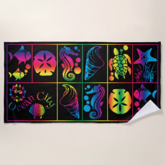 Ocean City colorful sea life beach towel