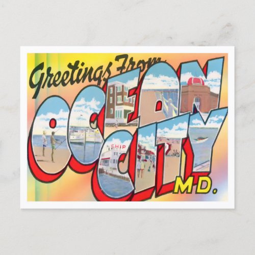 Ocean City Maryland Big Letters Postcard