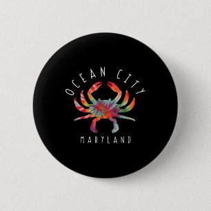 Ocean City Maryland Crab Tie Dye Summer Vacation  Button