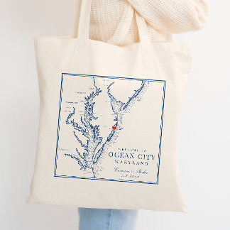Ocean City Maryland Elegant Navy Wedding Welcome Tote Bag